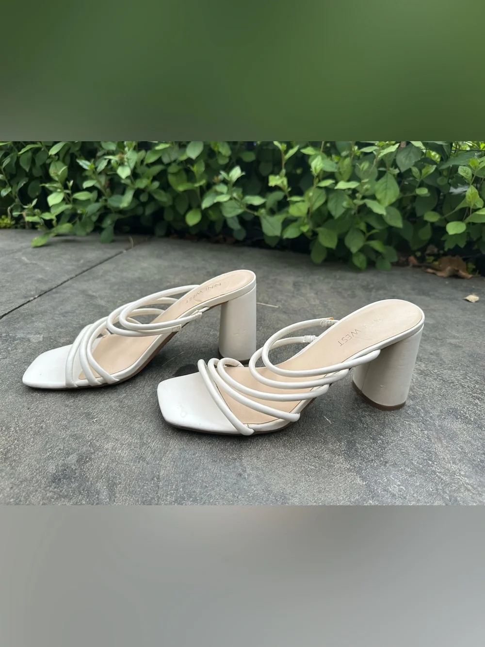 Nine West White Multi-Strap Slide Heels